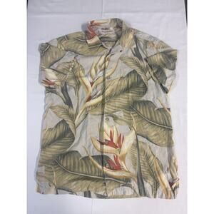 Tommy Bahama Shirt Mens Medium Green Floral Hawaiian Button Up Short Sleeve